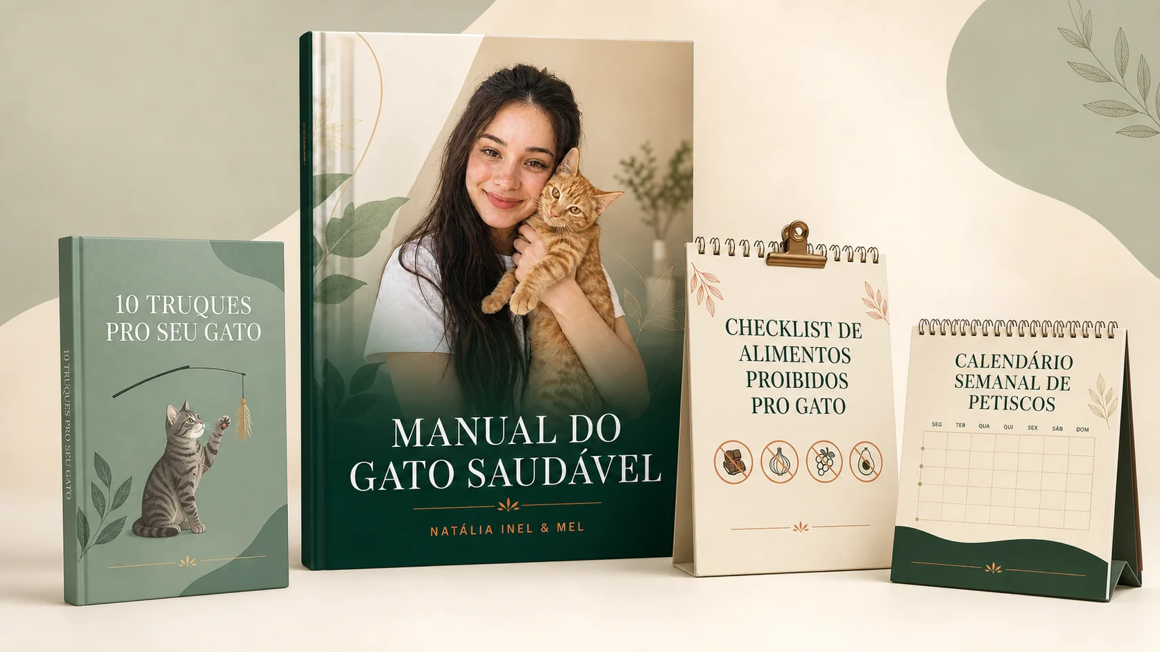 Manual do Gato Saudável e os 3 bônus: 10 Truques Pro Seu Gato, Checklist de Alimentos Proibidos e Calendário Semanal de Petiscos